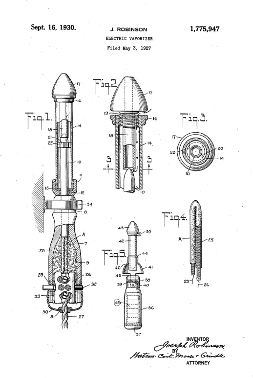 Drawing of the first electric evaporator designed by Joseph Robinson